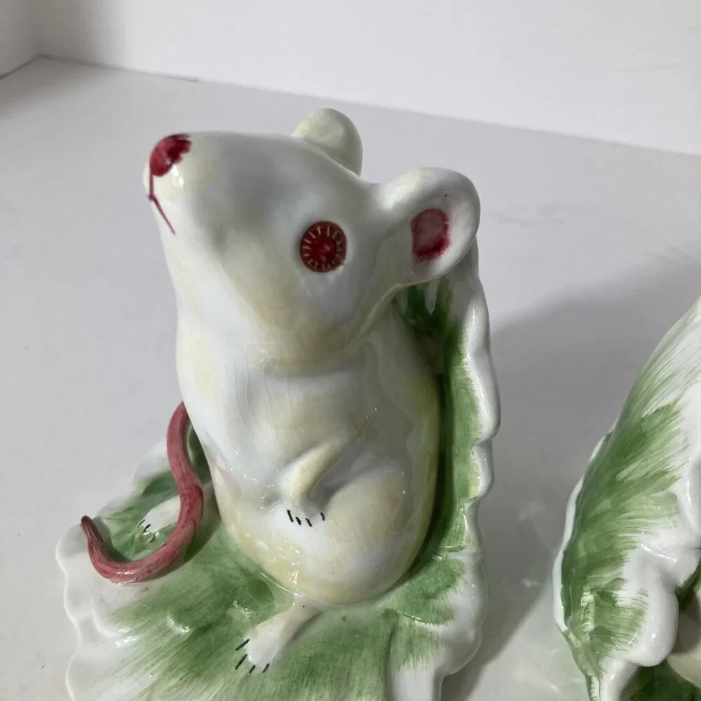 2‎ Italian Ceramic Mice Cabbage Figurines 4 x 5